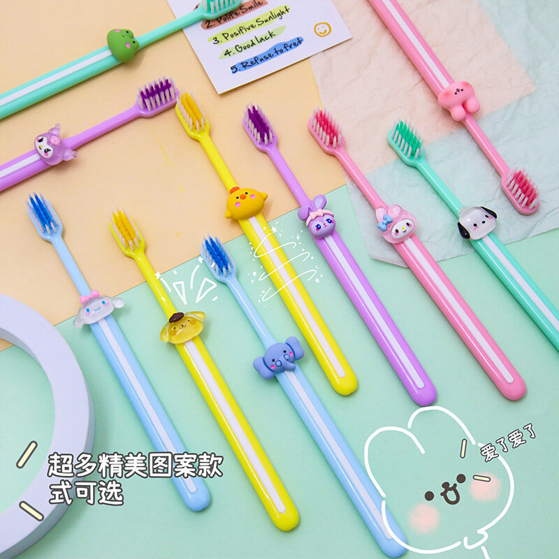 Sanrio-cepillo de dientes de ala suave para adultos y niños, protector de dientes de dibujos animados de Anime, Kuromi Cinnamoroll Kawaii, Color caramelo, regalos de limpieza para el hogar
