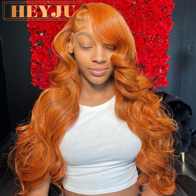 Perruque Lace Front Wig Body Wave Brésilienne Naturelle, Cheveux Humains, Couleur Orange, 13x6 HD, Dentelle Transparente