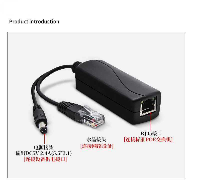 Divisor POE estándar de 100M, cabezal de CC aislado/cabezal hembra USB/Tipo C/módulo de fuente de alimentación Micro USB, divisor POE de 48V a 5V