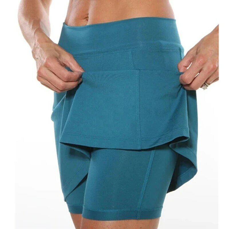 Falda corta de cintura alta para mujer, pantalón corto ajustado de Color liso con bolsillos, ideal para correr, tenis, Golf, entrenamiento, 1 piezas