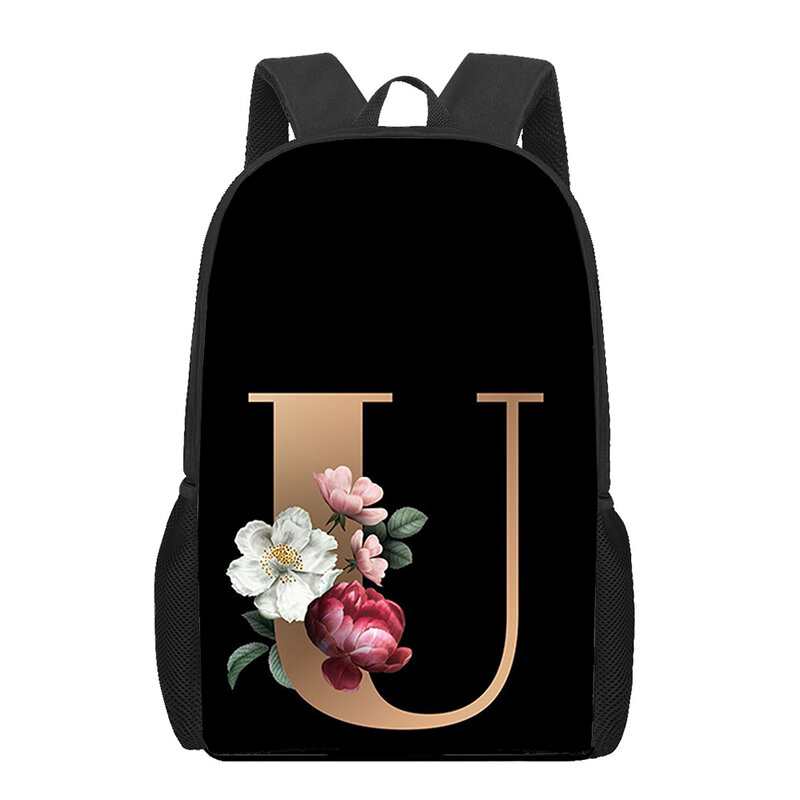 Personality Art Letter Flower Print School Bags for Teenage Girls Boys Children Bookbags Kids Backpacks Student Laptop Backpack