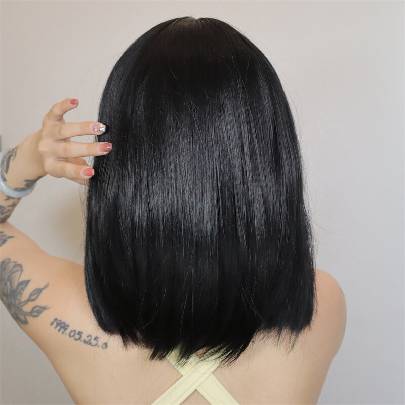 SNQP короткий прямой синтетический парик с челкой 12 дюймов черный парик для женщин для ежедневного косплея жаропрочная дышащая повязка на голову
