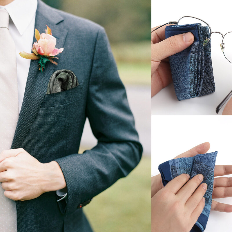 3/6PCs Fashion Square Handkerchief For Men Gentlemen Vintage Jacquard Grid Pocket Cotton Towel For Business Wedding Party