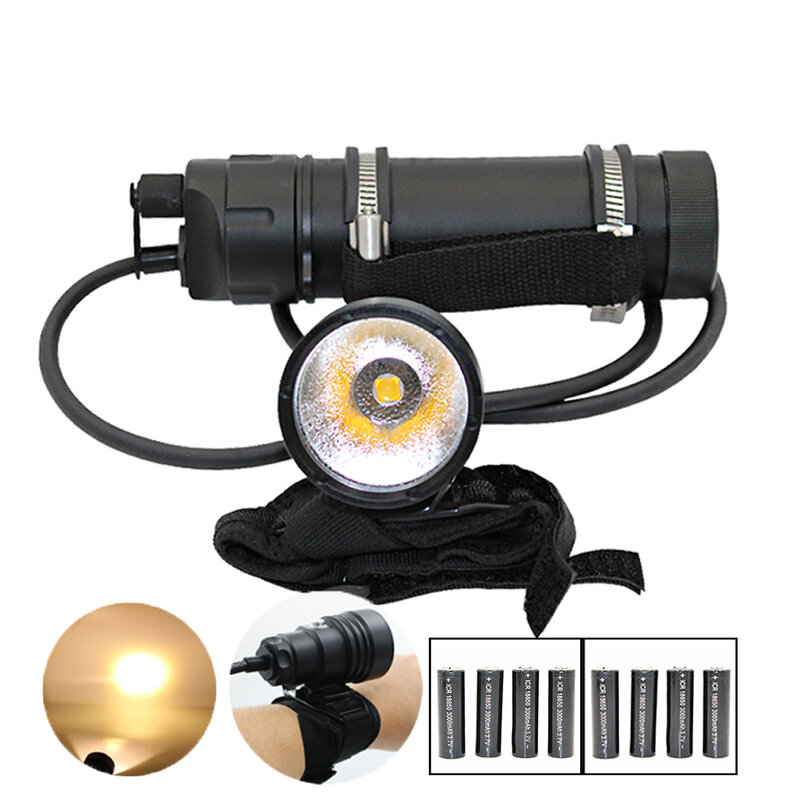 Lanterna LED de Mergulho Amarelo e Branco, XHP70, XHP70.2, Lâmpada da Tocha, Lanterna Leve, Lanterna Subaquática Poderosa, Lanterna Tipo Split