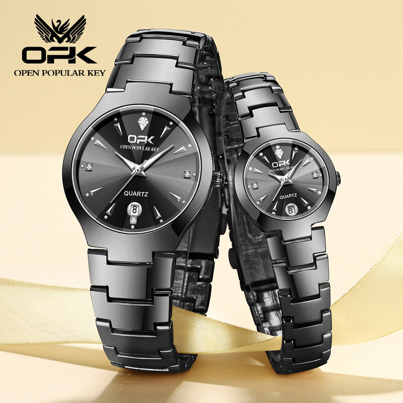 Мужские и женские кварцевые часы OPK, классические модные водонепроницаемые светящиеся часы из вольфрамовой стали, роскошные часы для пар с отображением даты и недели, 8105