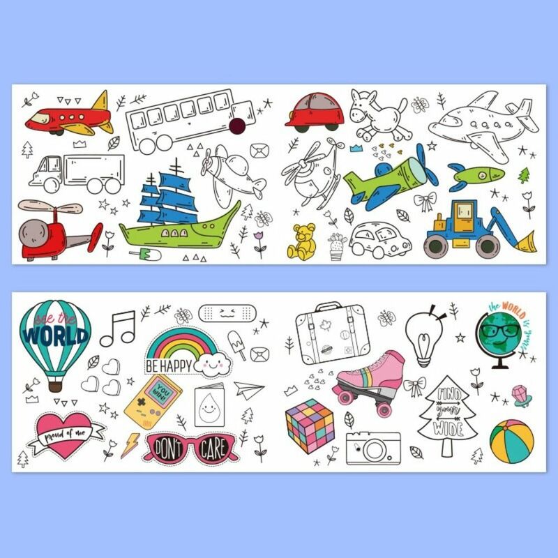 Rolo de Desenho Infantil Educacional Adhensive, Brinquedos de Jardim de Infância DIY, Adesivo Colorir Em Branco, Adesivo De Enchimento De Cor