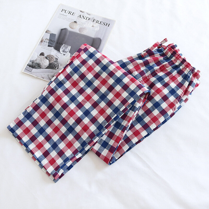 Весенние пары хлопковые марлевые штаны для сна женские домашние пижамные штаны с галстуком мужские нижние штаны для сна женские пижамные ш...
