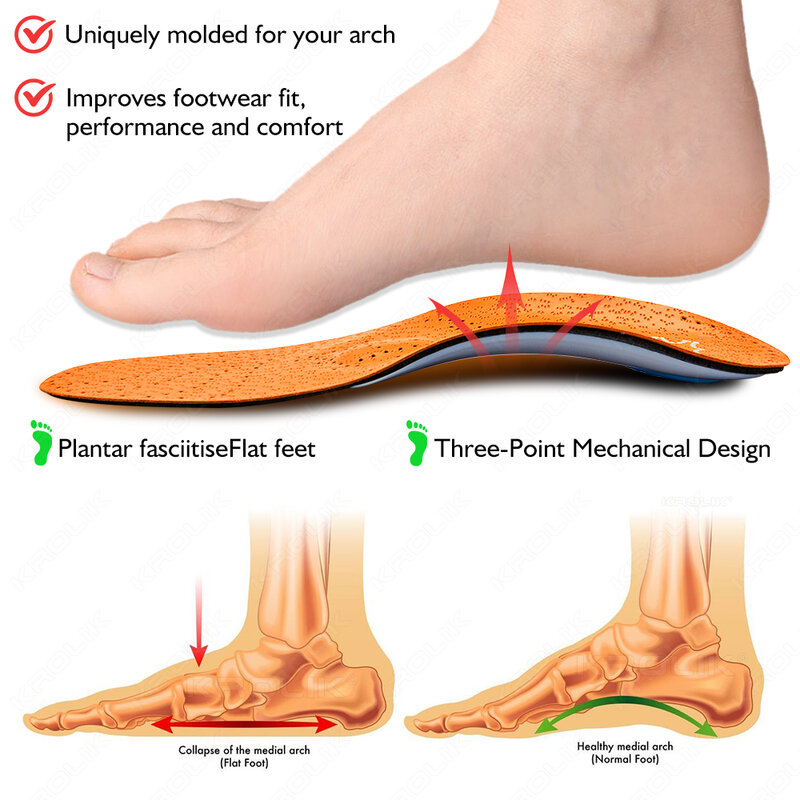 Plantilla ortopédica de cuero para el cuidado de los pies, soporte ortopédico para el arco, almohadilla plana para el pie, látex PU, carbón activo antibacteriano, Unisex