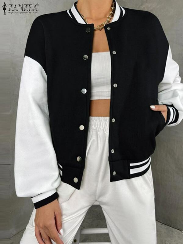 ZANZEA Chic Hip Hop Baseball Coat donna Colorblock Bomber Jacket autunno Street Coats 2023 New Casual Loose College Style Outwear