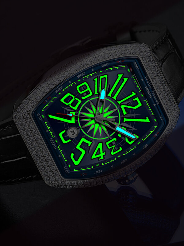 นาฬิกา Welly Merck นายดีไซน์แฟชั่นสแตนเลส อัตโนมัติกลเรขาคณิต MIYOTA 8215 ทนทานต่อรอยขีดข่วน นาฬิกาดำน้ำ