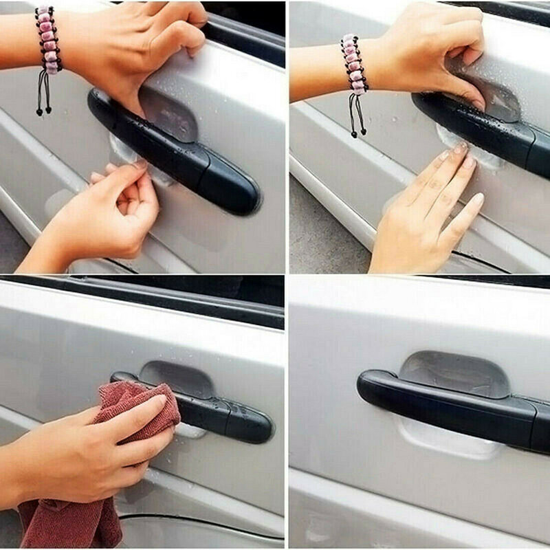 8ชิ้นฟิล์มป้องกันรอยขีดข่วนแบบใสที่จับประตูรถที่มองไม่เห็นแผ่นฟิล์มกันรอยมือจับประตูรถยนต์