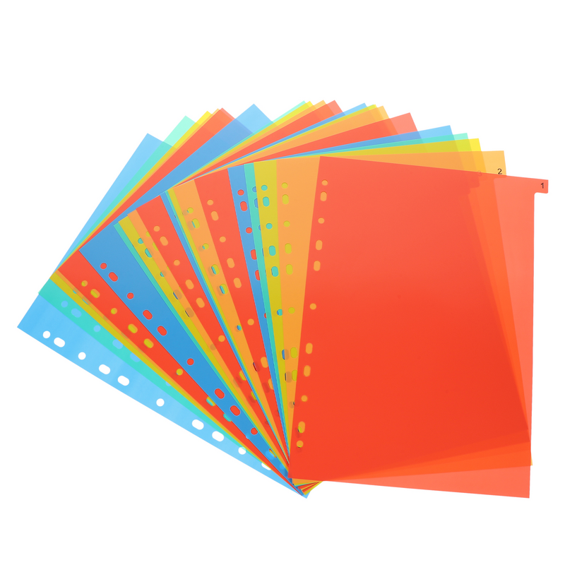 Plástico Binder Tab Divisores, Folhas Soltas Peças, Página de Papel, Notebook Suprimentos, A4 Arquivo Divisor para Escola e Escritório