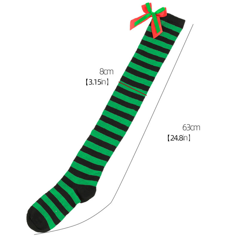 1 Paar Weihnachts strümpfe grün rot gestreifte Sox Frauen niedlichen Weihnachts feier Cosplay über dem Knie Bowknot lange Socken Mädchen Weihnachts geschenk