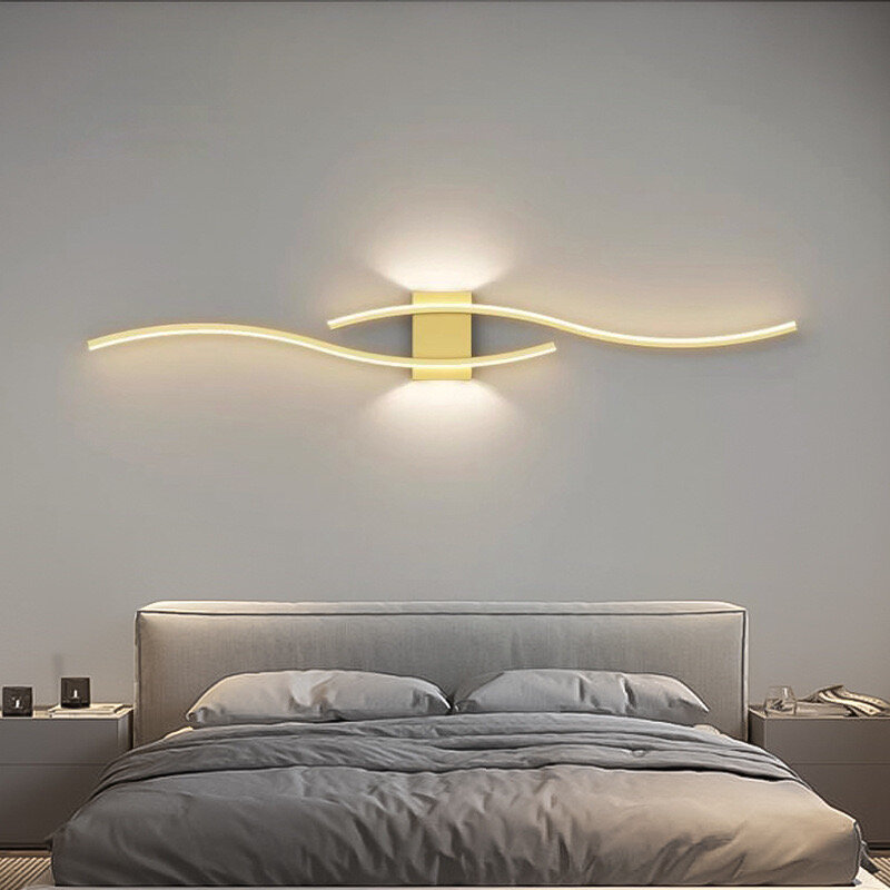 โคมไฟผนังไฟติดผนัง LED ในร่มสำหรับผนังข้างเตียงห้องนอน sconces สีดำทองแสงในร่มสีขาวสำหรับทางเดินระเบียง