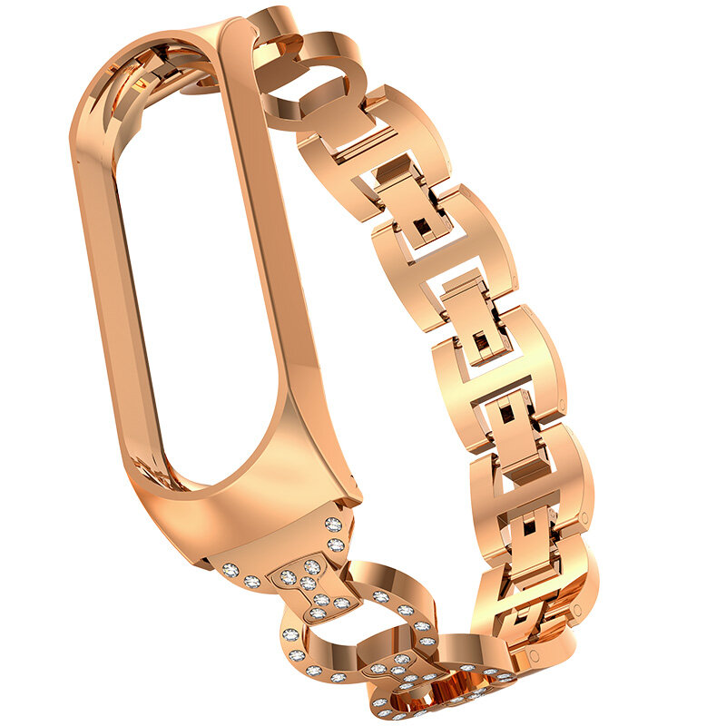 Bracelet de rechange en acier inoxydable et diamant pour Xiaomi Mi Band 3 4 5 6 7, or Rose, pour femmes