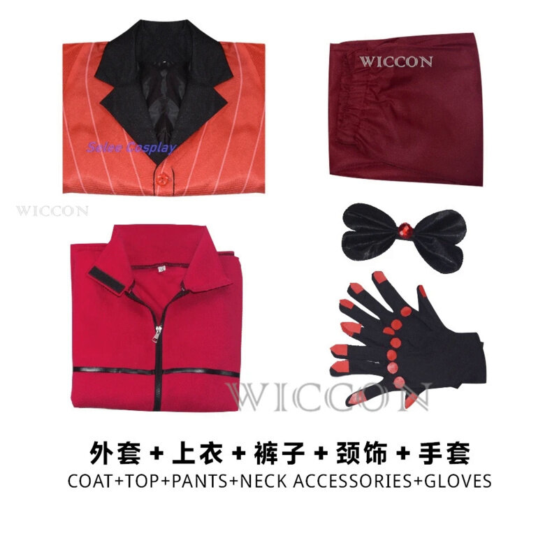 Alastor Anime Hazbin Cosplay Hotel Costume Clothes Glasses Uniform Cosplay Devil Horns Accessories Halloween Party Mens Red Suit