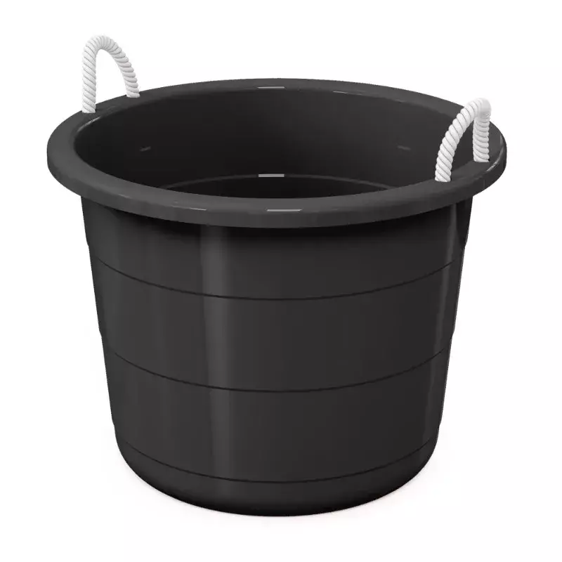 Mainstays vasca flessibile in plastica da 17 galloni con manici in corda, nera