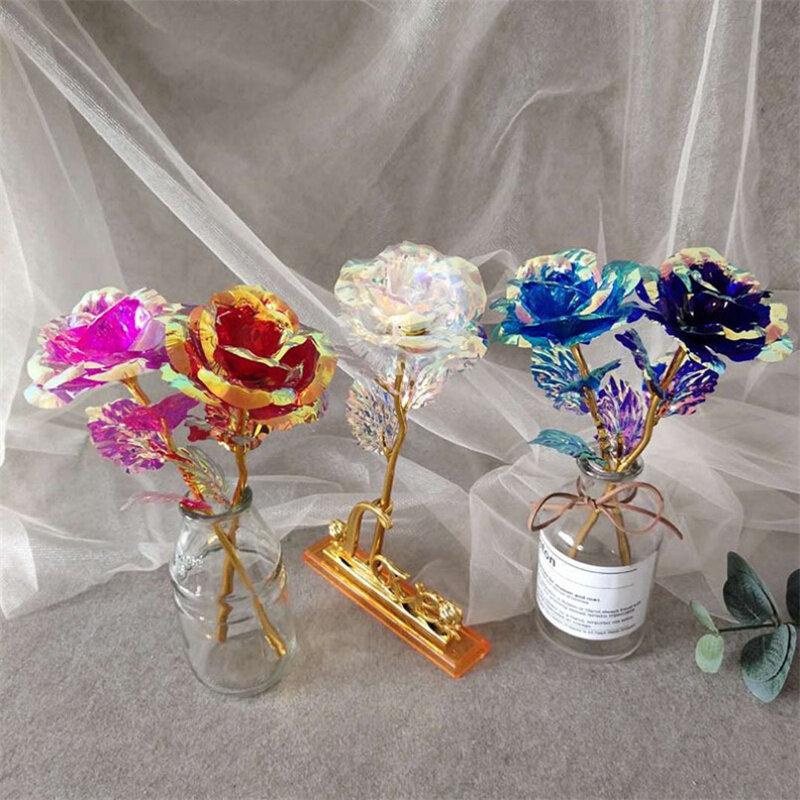 Crystal Gold Foil Simulação Rose Bouquet, Decoração Da Sala, Presente Do Dia Dos Namorados, Adereços De Foto De Casamento, Móveis