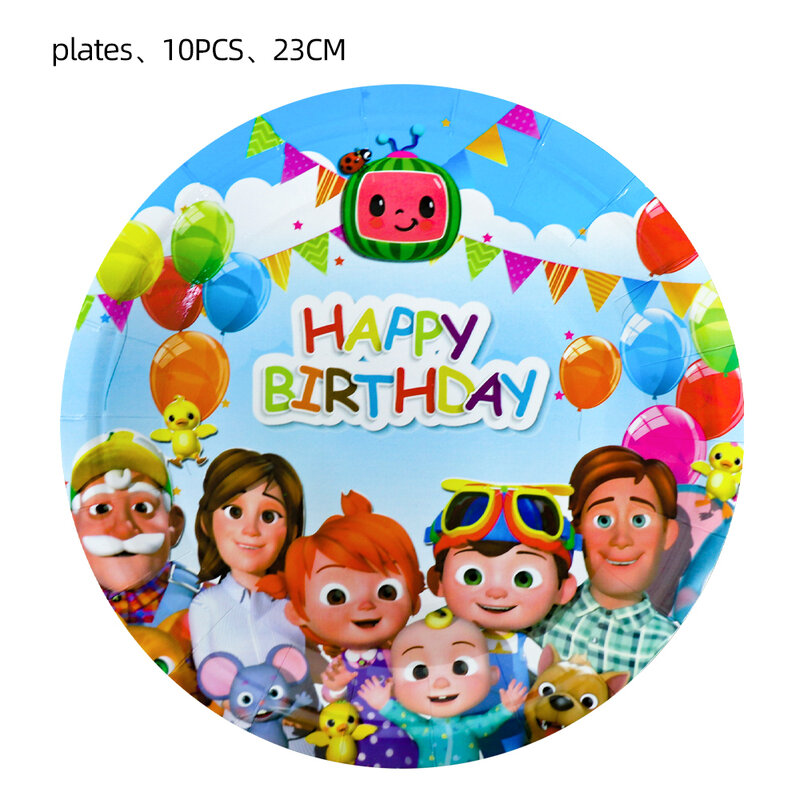 Cocomelons Thema Verjaardagsfeest Wegwerp Servies Set Kids Cartoon Decoratie Baby Shower Feestartikelen Servetten Papieren Borden