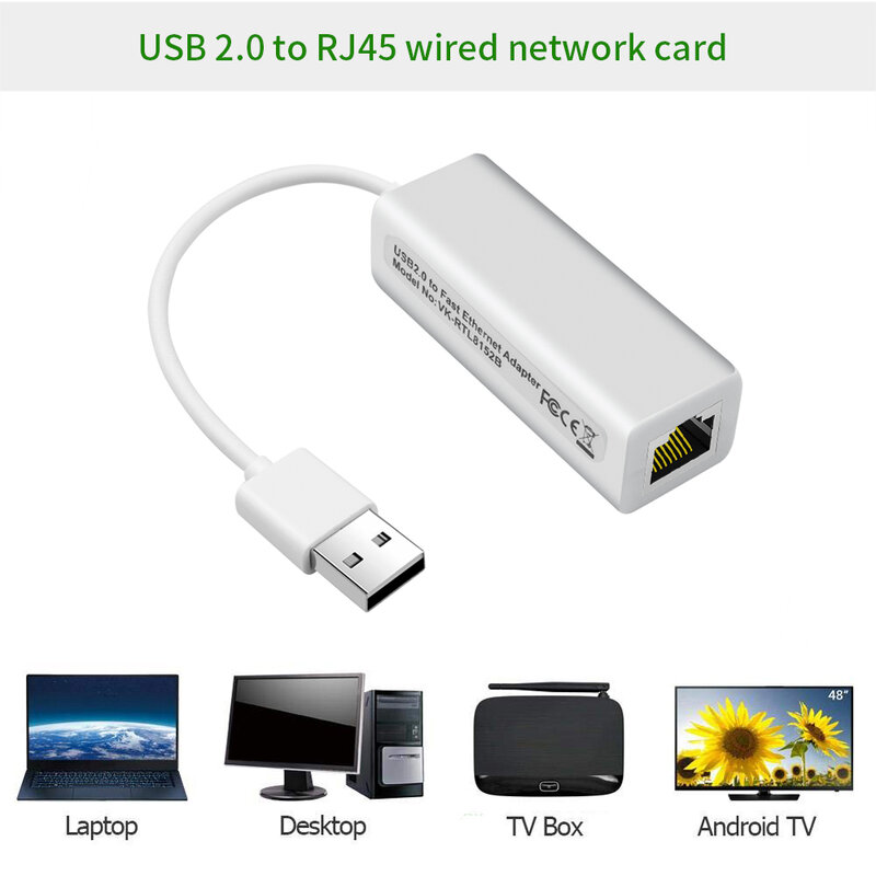 Kartu jaringan adaptor Ethernet USB 2.0 ke RJ45, 100Mbps LAN kabel Internet untuk Laptop MacBook Win 98SE ME 2000 XP Vista 7