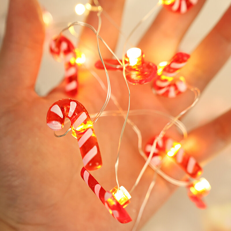 2m Candy Cane Bell Lights String Christmas Tree Lights String Battery Powered Xmas Oranment Christmas Home Garden Decor 20 Lamps