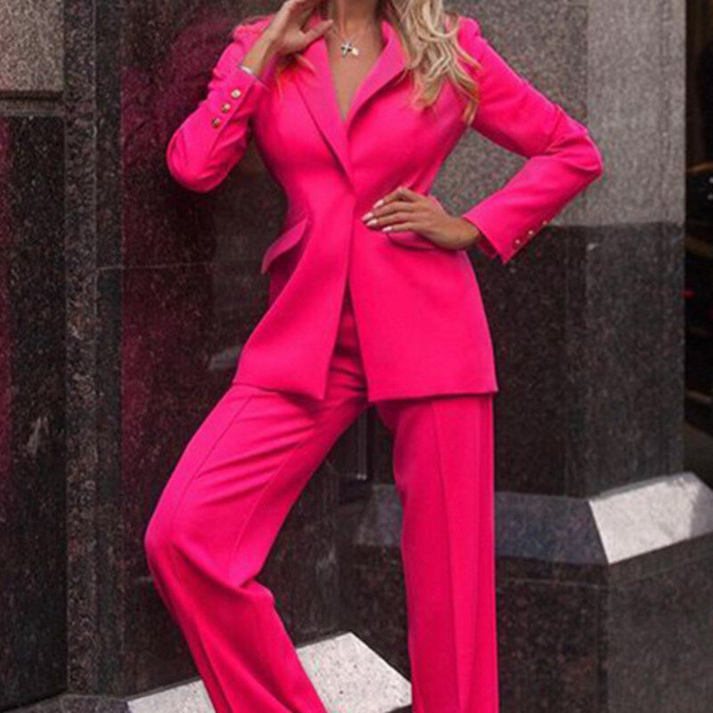 섹시한 세트 재킷 바지, 여성 정장 2 세트, 신상 인기 모델, 2024 용수철 가을 단색, 통근자 사무실 패션