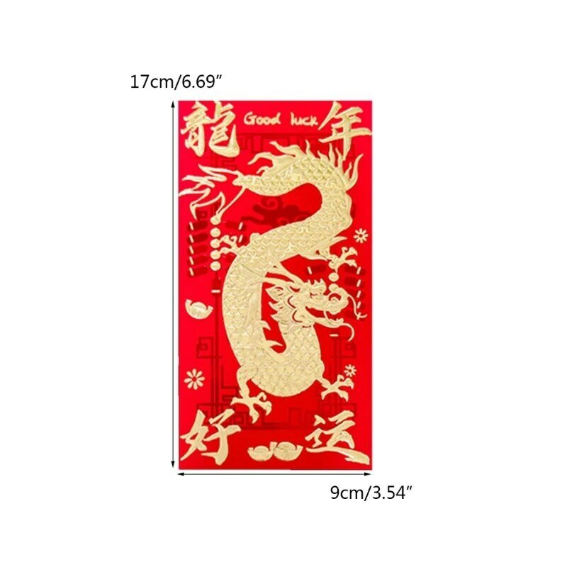 6 pacchetti carta tradizionali per buste denaro del drago tascabile rosso, buste rosse, per celebrare l'anno del drago