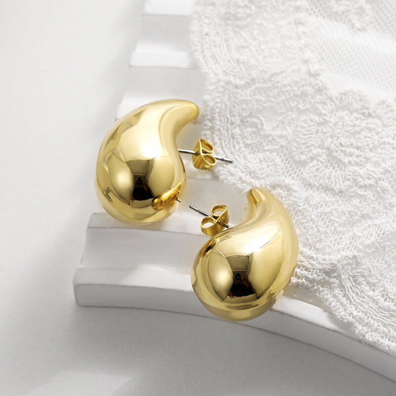Anting-anting Juntai berlapis emas baja tahan karat untuk wanita anting-anting Hoop tetesan air logam halus ringan perhiasan trendi
