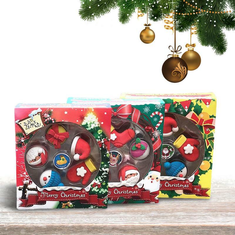 Mini gomas de borrar de lápices con temática navideña para niños, recuerdos de fiesta, recompensas de tarea, suministros escolares