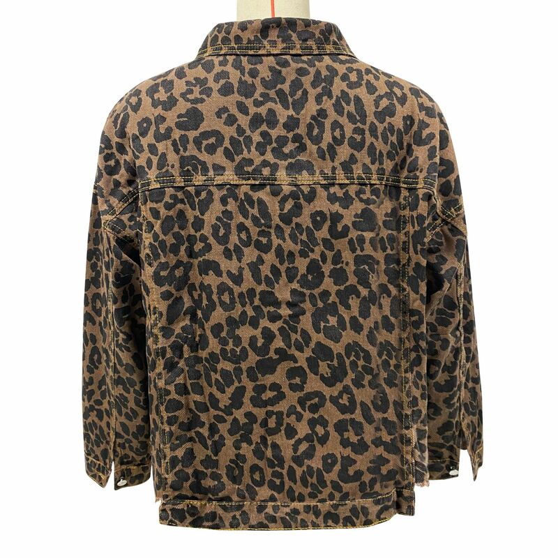 2024 New Spring Autumn Denim Jacket Y2K Hip Hop Leopard Print Long Sleeve Short Loose Casual Jacket Women Europe and America