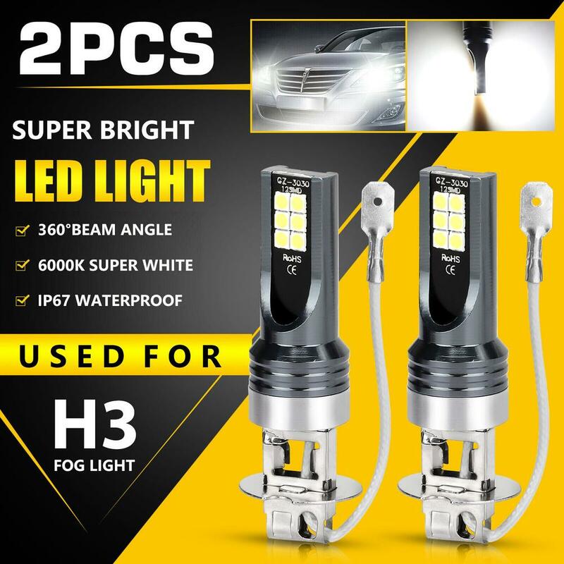 2pcs 6000k H3 Car Led Fog Light Bulbs Conversion Kit Drl 12smd 360-degree Lighting Angle Driving Lamp