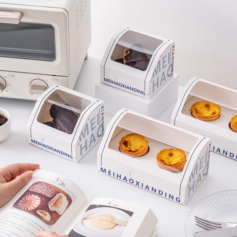 Mini caja de papel plegable para pastel, embalaje pequeño con logotipo blanco personalizado para galletas y pasteles, caja de regalo de cartón