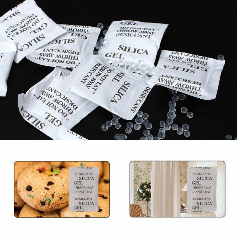 100 Packets Non-Toxic Silica Desiccant Pack Moisture Absorber Dehumidifier for Kitchen Clothes Storage Room Spices