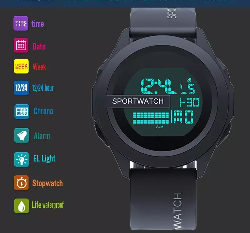 Zegarek sportowy męski cyfrowy zegarek ze stoperem świecący tydzień wodoodporny męski zegarek wojskowy elektroniczny zegarek nowy Relogio