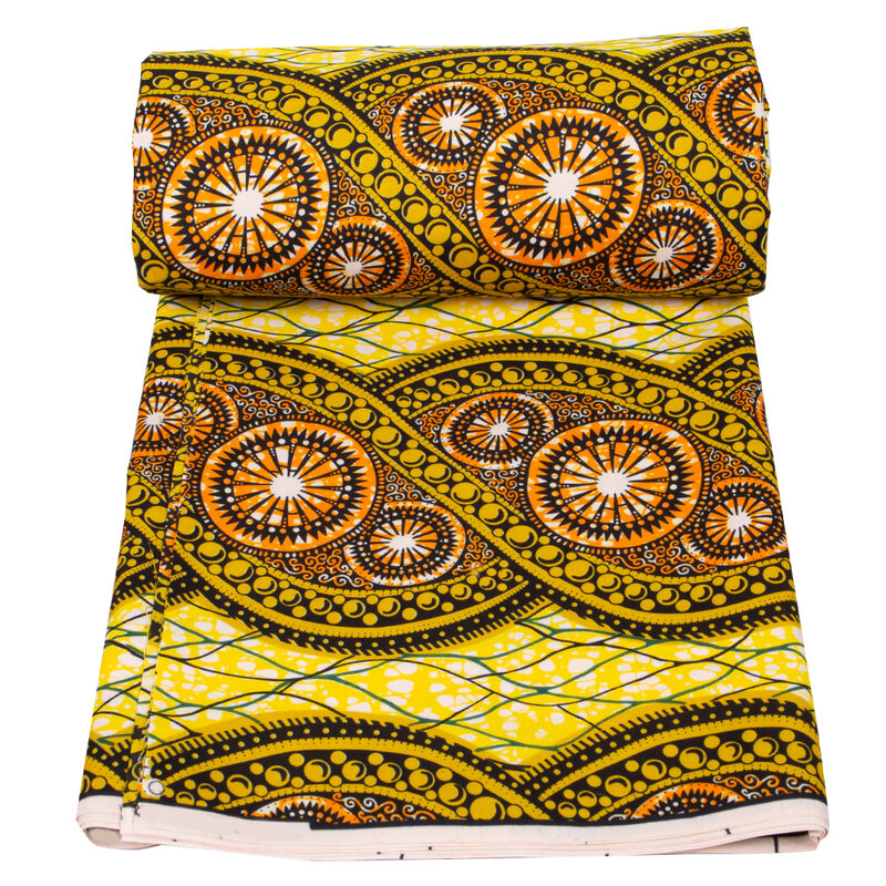 Geel Nieuwste Afrikaanse Stof Retro Geometry Gedrukt Echte Wax Ankara Polyester Materiaal Batik Naaien Ghana Stijl Voor Vrouwen Jurk