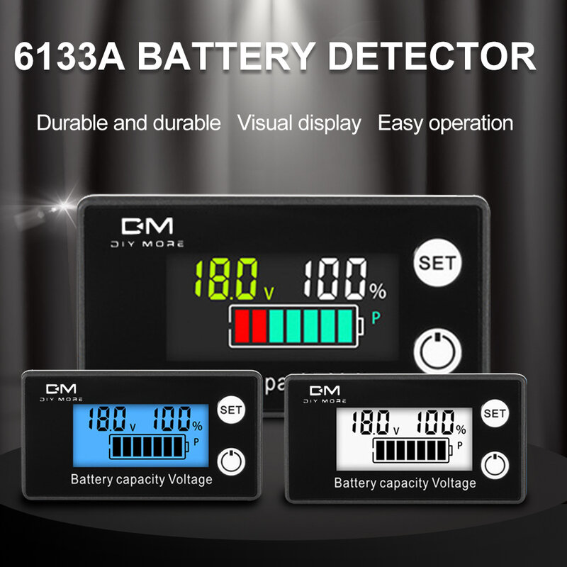 Voltmeter baterai DC 6133A, pengukur daya indikator kapasitas 8V-100V, sel asam timbal 12V 24V 48V untuk baterai LCD