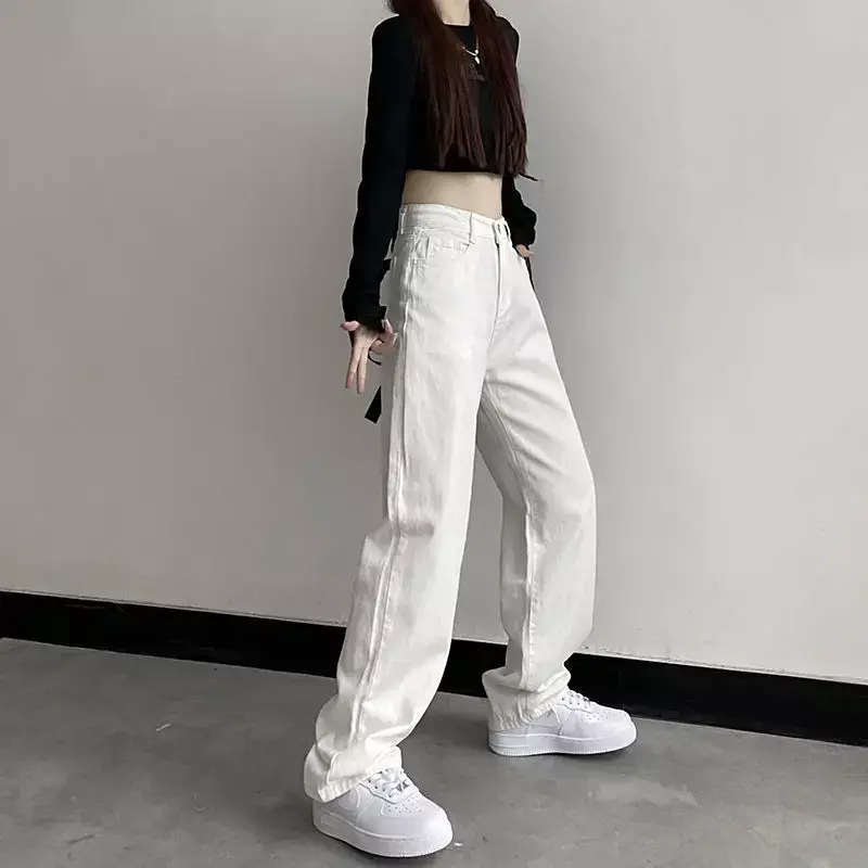 Solid Jeans wanita minimalis baru musim semi Ulzzang dasar Vintage dicuci Fashion Korea pakaian longgar Streetwear Y2k kuliah kasual