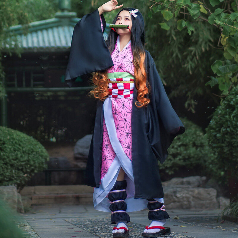 Anime Dämonen töter Nezuko Cosplay Kostüm Kimono Kimetsu kein Yaiba Kamado Nezuko Kostüm Perücke Damen Mädchen Kimono Uniform Kleidung