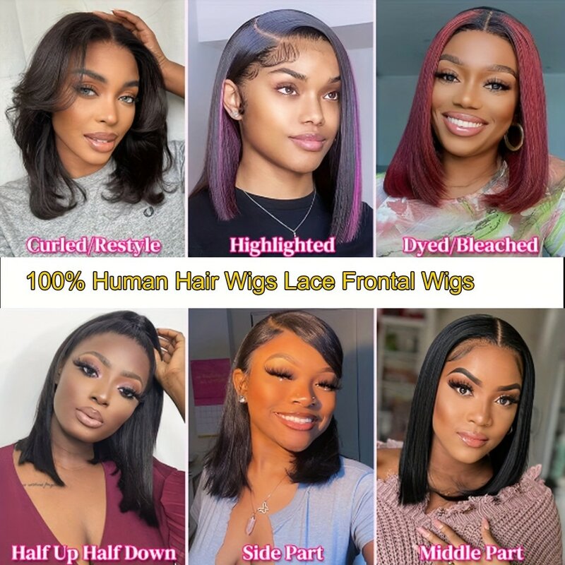 13X4 Lace Front Wigs Short Bob Human Hair Wigs Pre Plucked With Baby Hair Straight 13x4 Transparent Lace Front Human Hair Wigs