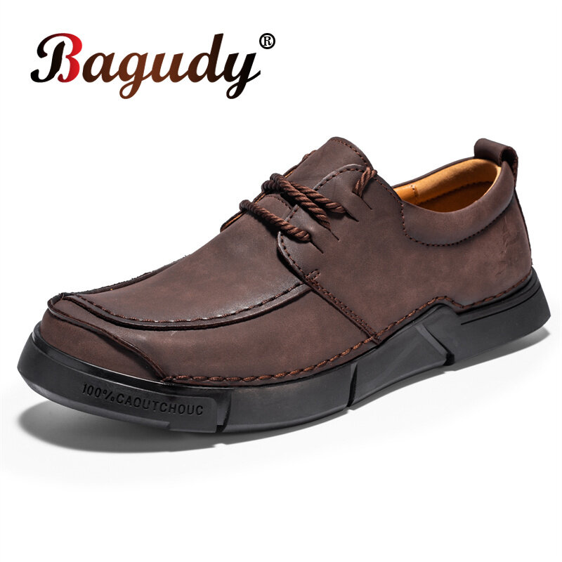 Spring Genuine Leather Men's Shoes Brand Autumn Plus Size Men's Casual Leather Shoes Outdoor Lace-Up Oxfords Men Flat Moccasins