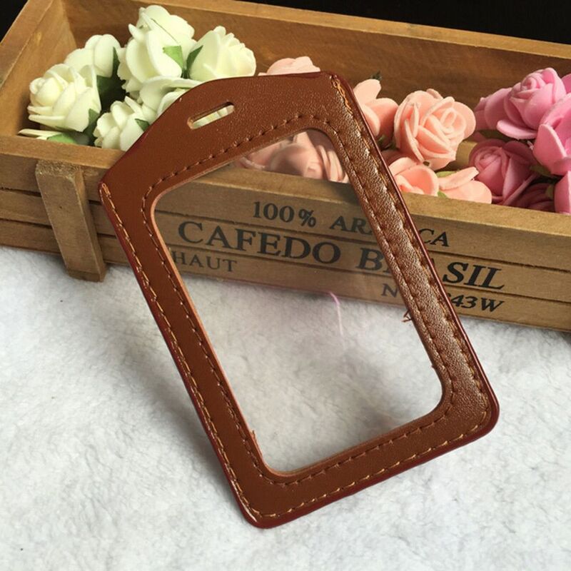 Pu Leather Card Holders Id Badge Case Clear And Color Border Lanyard Holes Bank Credit Id Badge Holders Accessories Wholesales