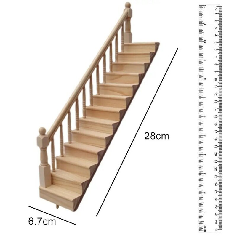 Mini 1/12 Scale Doll House Stairs Model Wooden Pretend Play Gifts