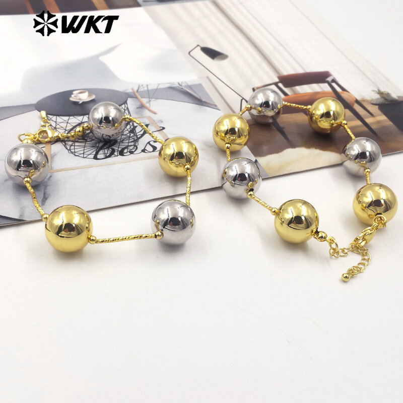 WT-JF351 WKT 2024 gelang rantai kuningan kuning yang indah desain lucu manik-manik bulat wanita untuk aksesori perhiasan hadiah DIY diskon besar