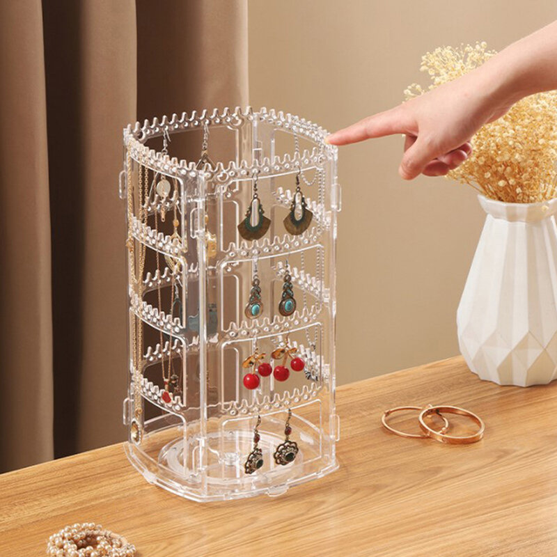 360 Rotating Clear Earring Holder 4 Tiers Jewelry Organizer Classic Stand Rack
