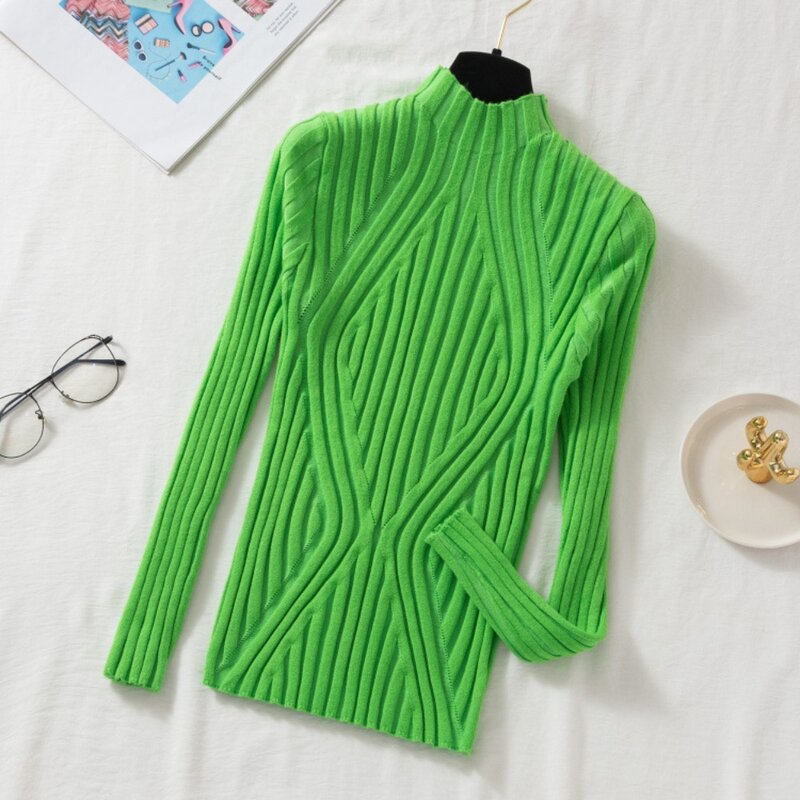 Thickening Knitted Sweater Women Pullover Cold Prevention Wool Half Turtleneck Jumper Sweater Breathable Warm Long Sleeve Top