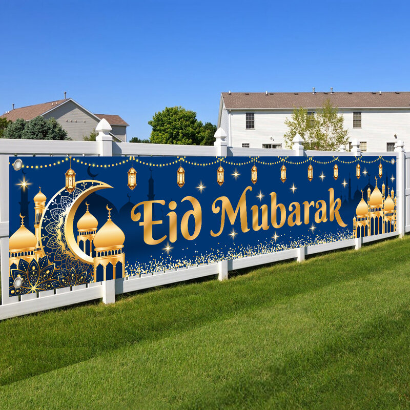 Eid Mubarak Outdoor Banner Flag Ramadan Kareem Porch Door Banner Ramadan Decoration for Islamic Muslim Home Party Decoration