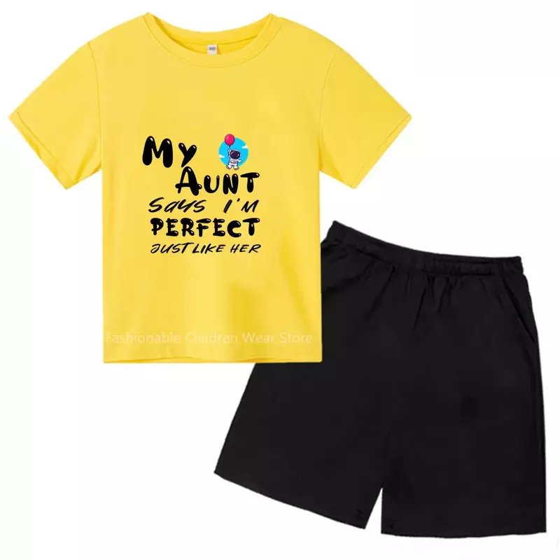Disney Trendy Alphabet Printed Short Sleeve + Shorts Set Children's Summer Cotton Wear Boy Girl Casual Outing Korean Look