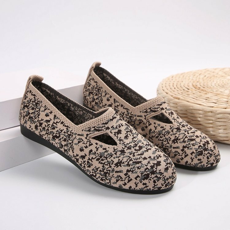 Retro Knitted Ballet Flats Woman Point Toe Mesh Moccasins Ladies Big Size Leopard Loafers Soft Driving Shoes Zapatillas Mujer