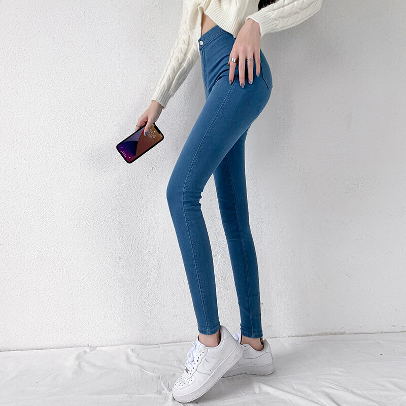 Classic Blue Jeans donna a vita alta Super elastico Y2k estetico moda Capris 2023 Urban Femme Denim pantaloni Streetwear Trendy