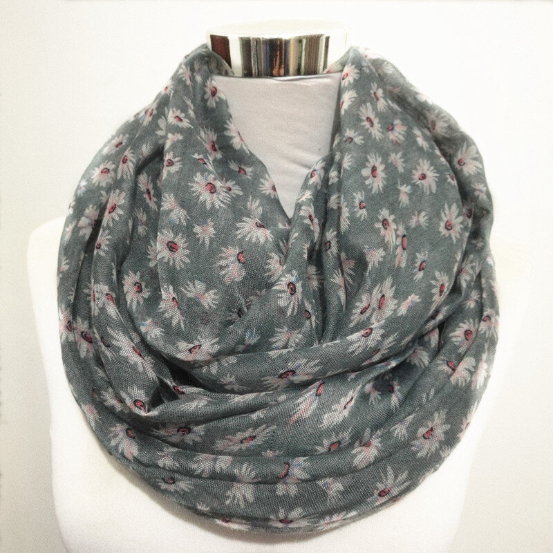 Fashion Chrysanthemum print infinity scarf for women viscose lady hijab scarves Women's loop scarf flower shawl in church